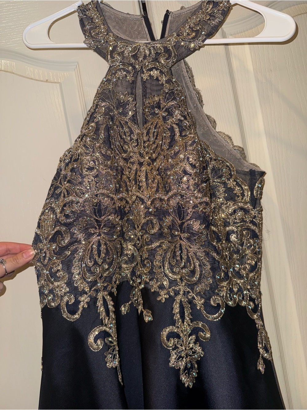 Navy BlueDress with Gold Embroidered Bodice